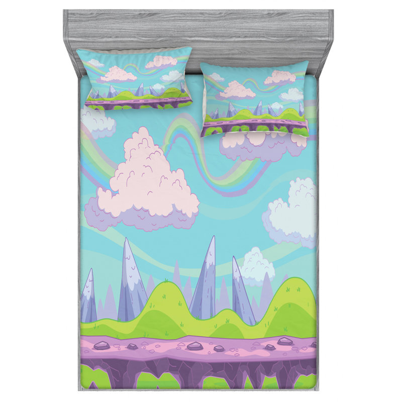 Microfiber Patterned Fitted Sheet, Queen Fitted Sheet with 2 Pillowcases