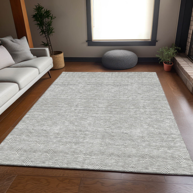 Tapis gris Prisco lavable à la machine de qualité supérieure, Rectangulaire 8 pi x 10 pi