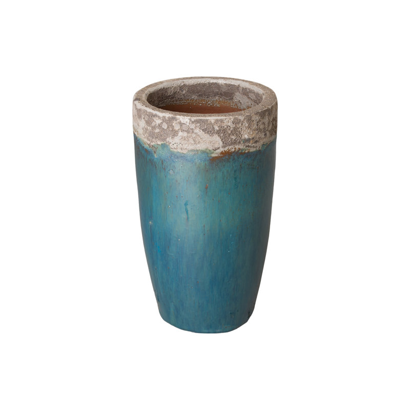 Pot à fleurs en céramique Kersten, H 23 po x l 13 po x P 13 po, Bleu sarcelle