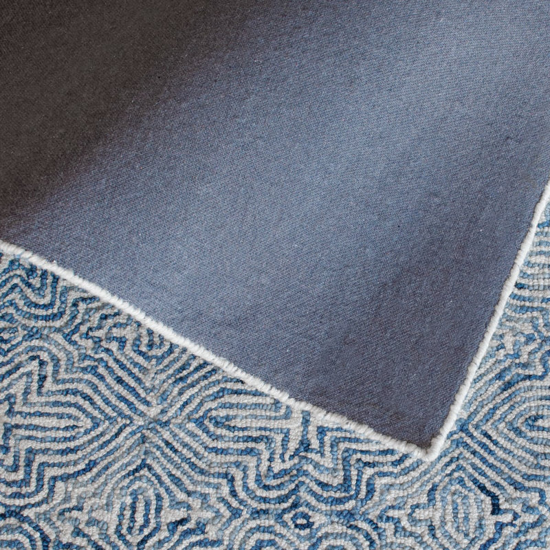 Barranco Hand Tufted Wool Blue/White Area Rug, Rectangle 7'6" x 9'6"