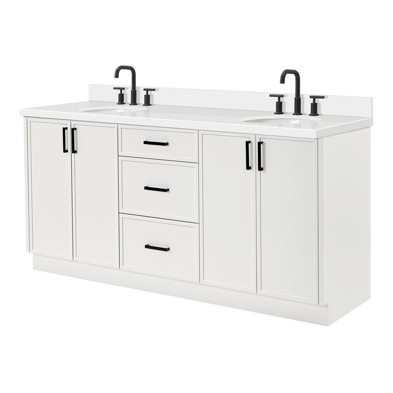 ARIEL Kelly 73 Double Sink Bathroom Vanity with Pure Quartz Top, White, Oval, Pure White Quartz