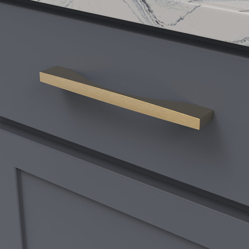 Channel Collection Handle Pull -  7-9/16" Center to Center Cabinet Pull Brushed Golden Brass - Contemporary Hardware for Drawers & Cabinets