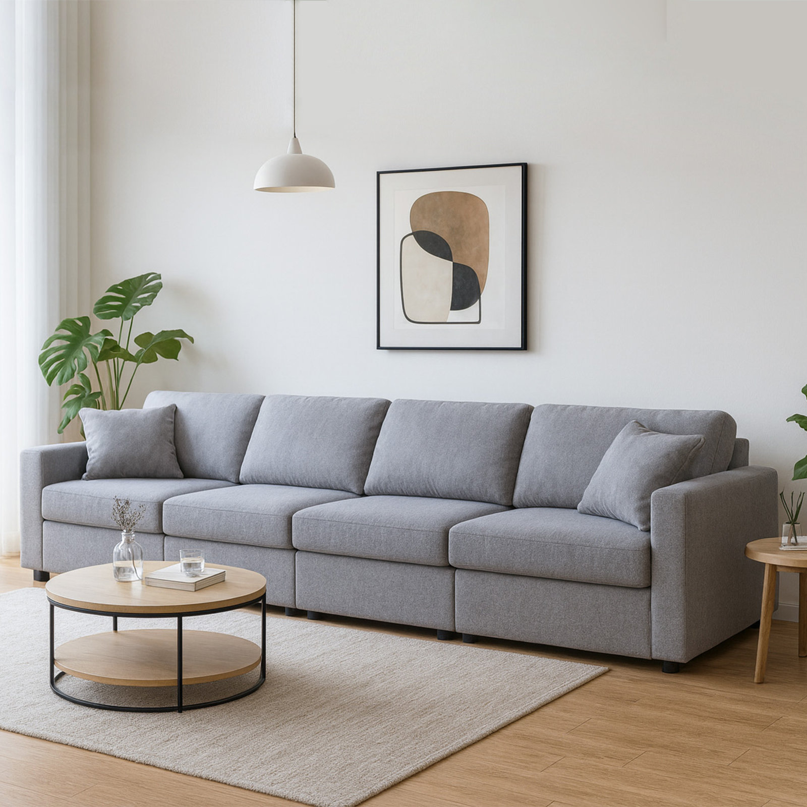 Bulwell Sofa, 36" H x 140" W x 32" D, 4, Gray