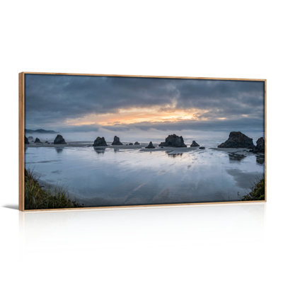 Ensemble de 1 tableau sur toile représentant un coucher de soleil sur la côte
