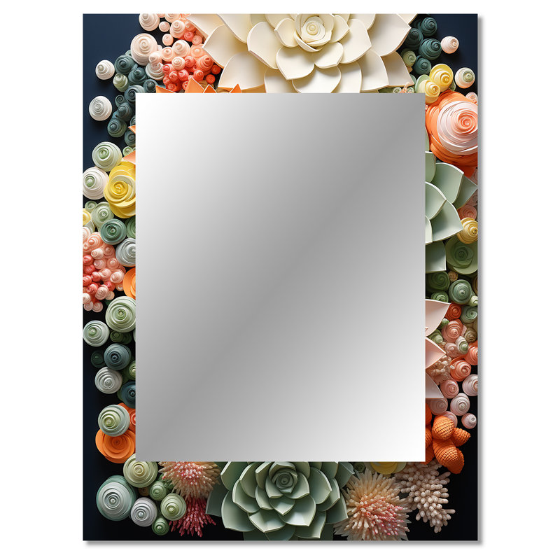 Orange orange rose plantes grasses III - miroir succulent, miroir mural décoratif traditionnel, impression d'art en métal