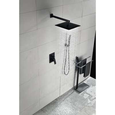12" Matte Black Wall Mount Shower Head - Self-Cleaning Nozzle For Unhindered Water Release Brass Conforms To American Standard Pipe Rain System Mounted In Unclogged Outlet Material Connection