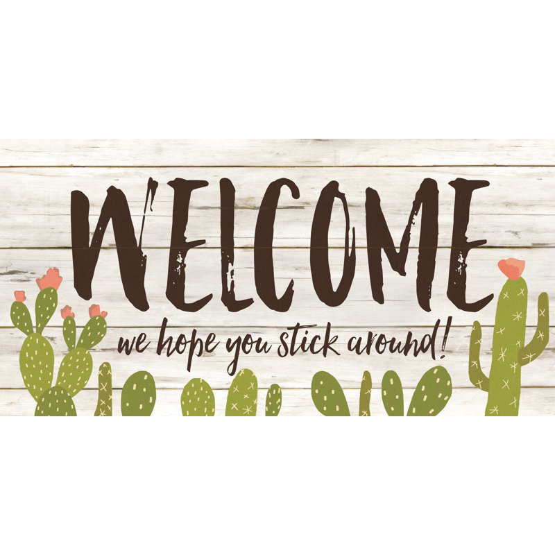 Welcome Cacti - Textual Art Print, 51 cm H x 76 cm W, Black Floater Framed
