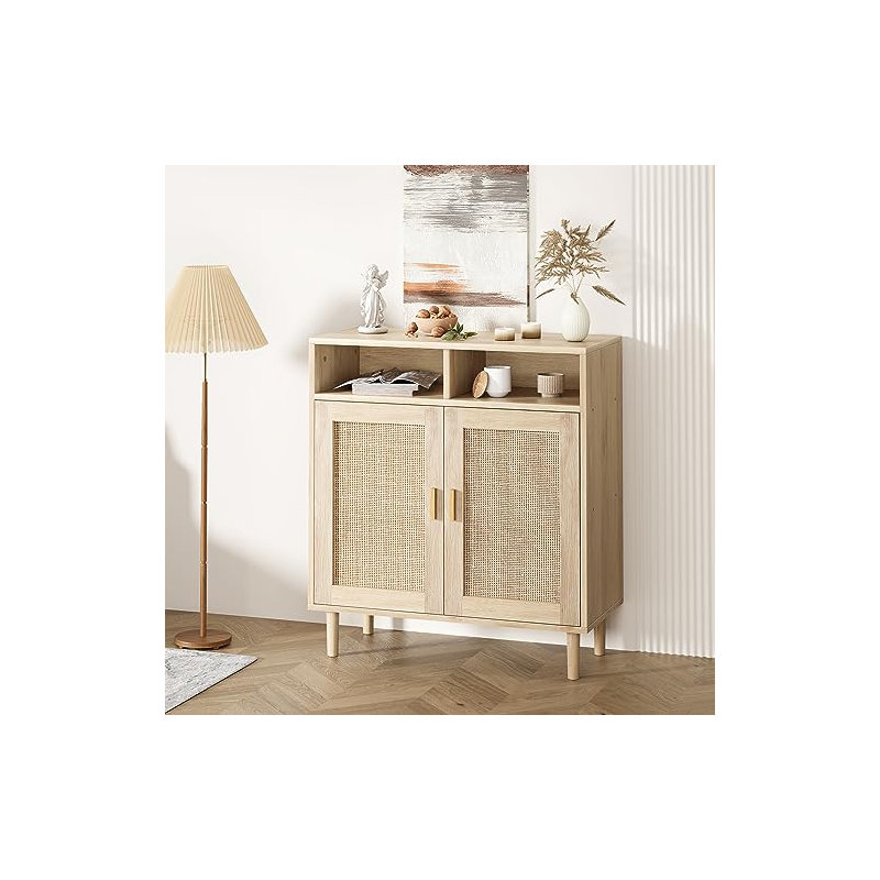 Buffet en rotin, buffets avec 2 portes, console de rangement moderne, 1 pièce