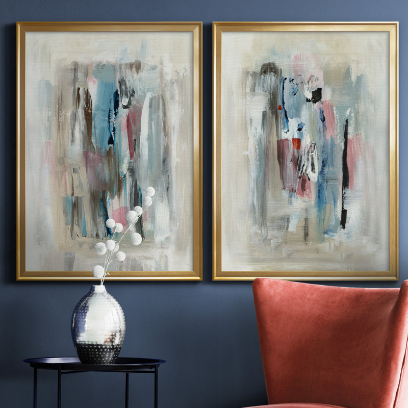 «Rain Shadow I», ensemble de 2 reproductions d'art, Pas de tapis, H 26,5 po x l 73 po x P 1,5 po, Toile encadrée dorée