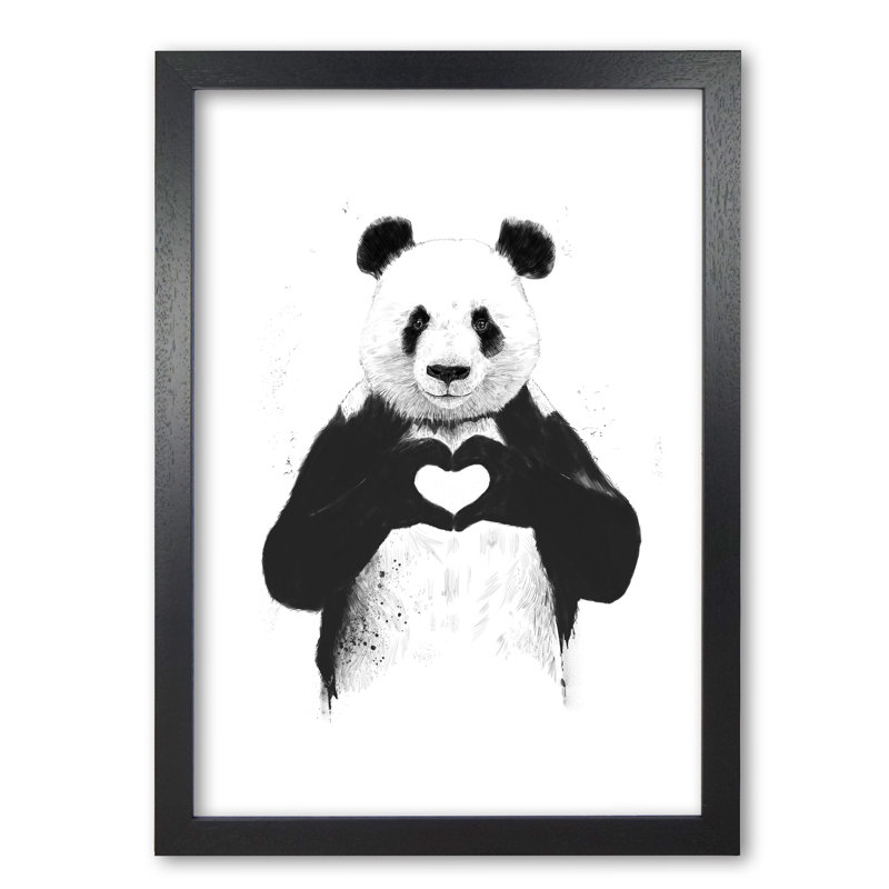 All You Need Is Love Panda by Mercedes Lopes Charro - Print, 29.7 cm H x 21 cm W x 5 cm D, Black Grain