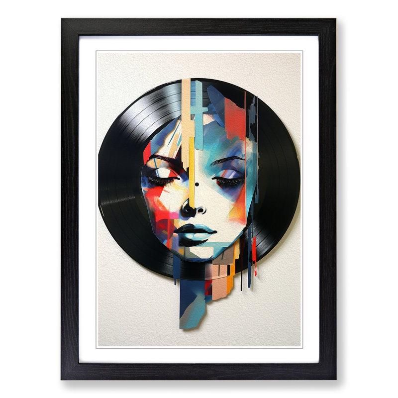 Vinyl Record Contemporary No.2 - Single Picture Frame Print on Wood, Black, 64cm H x 46cm W x 2cm D