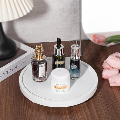 Round Wooden Tray For Bathroom And Kitchen Countertop Organizer - Handmade Farmhouse Decor With Water-Resistant Finish, Perfect For Soap, Perfume, Candles, And Sponges