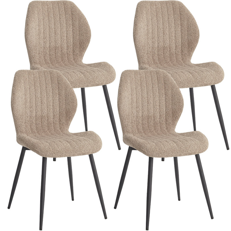Boucle Dining Chairs Set Of 4, Upholstered Side Chair With Metal Legs, Brown, Brown, 34" H x 17.7" W x 18.2" D