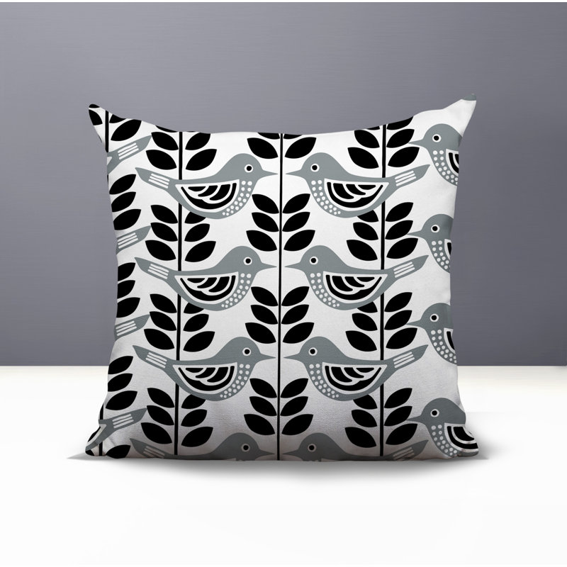 Oreiller carré réversible intérieur / extérieur Kandice Bird, Gris, Carré 17 po