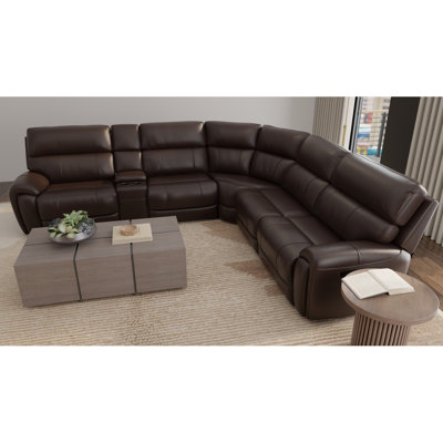 6Piece Leather Power Sectional In Brazil Tobacco