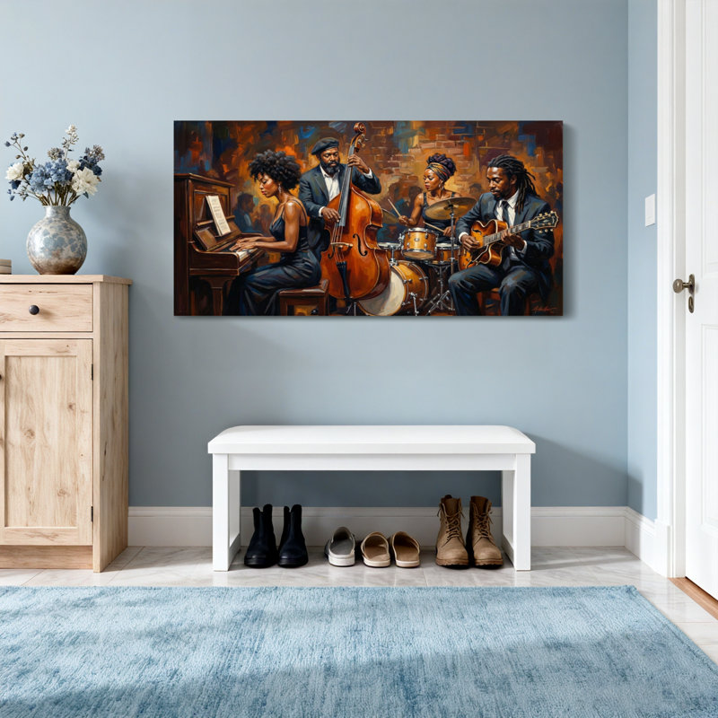 Abstract Jazz Musicians Playing Instruments Together, 16" H x 32" W