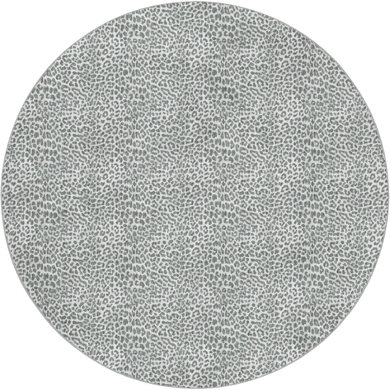 Premium Machine Washable Dream Shag Leopard Rug, Gray, 8' Round