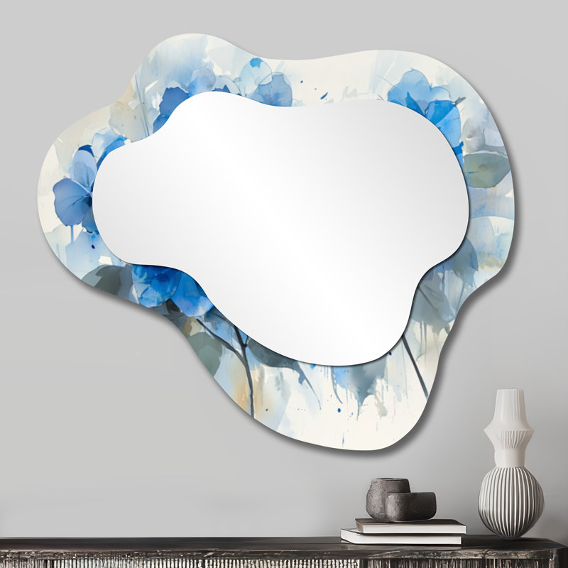 Hydrangea As Brush Strokes I - Miroir mural hydrangée décoratif, miroir de coiffeuse traditionnel, imprimé sur métal