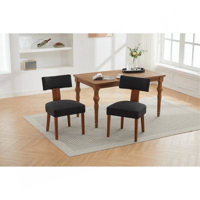 Ensemble de 2 chaises de salle à manger sans accoudoirs modernes en lin avec dossier incurvé et pieds en bois massif pour le salon de la salle à manger