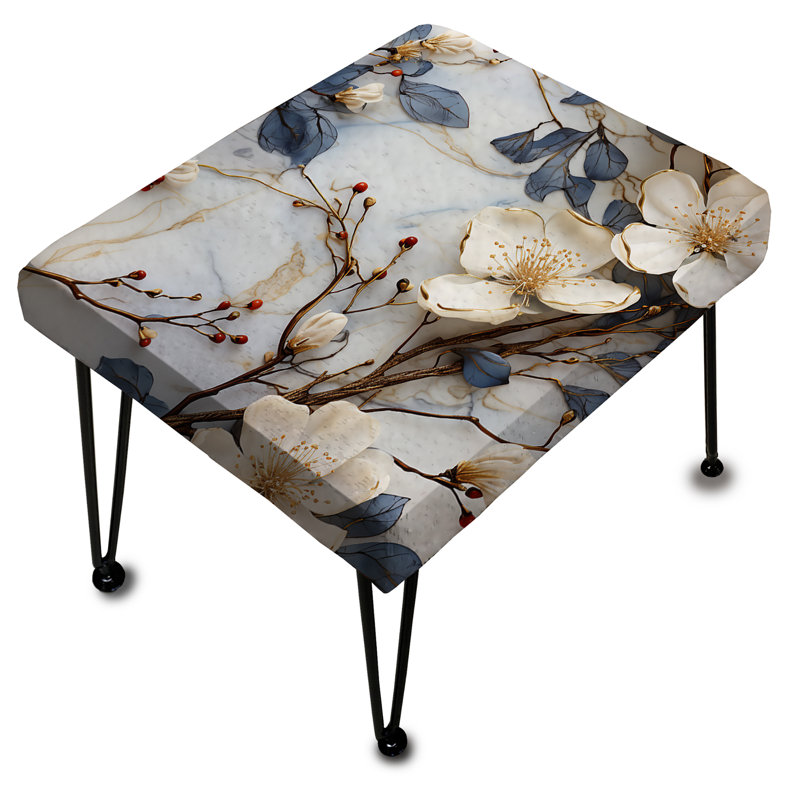 Magnolias Vein White And Blue Marble Pattern - Marble Rectangle Ottoman