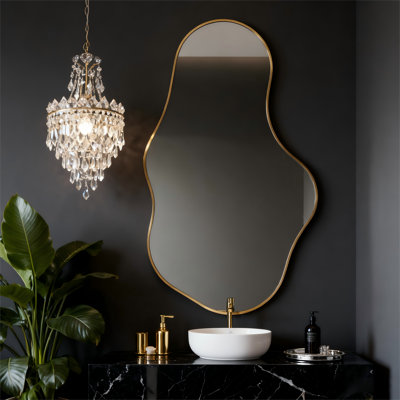 Modern Irregular-shaped Mirror With Black Frame, Shatterproof Hd Glass, Reversible Hanging Design