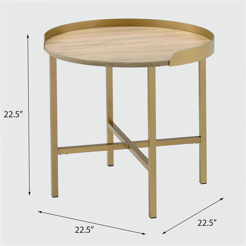 Oak and gold tray top end table