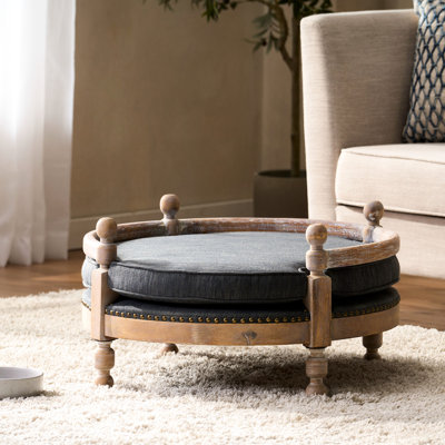 Medium Contemporary Pet Bed, 28.61 W X D 15.77 H, Upholstery, Nailhead Trim, 100% In Charcoal Medium Bed With Design, Upholstered,