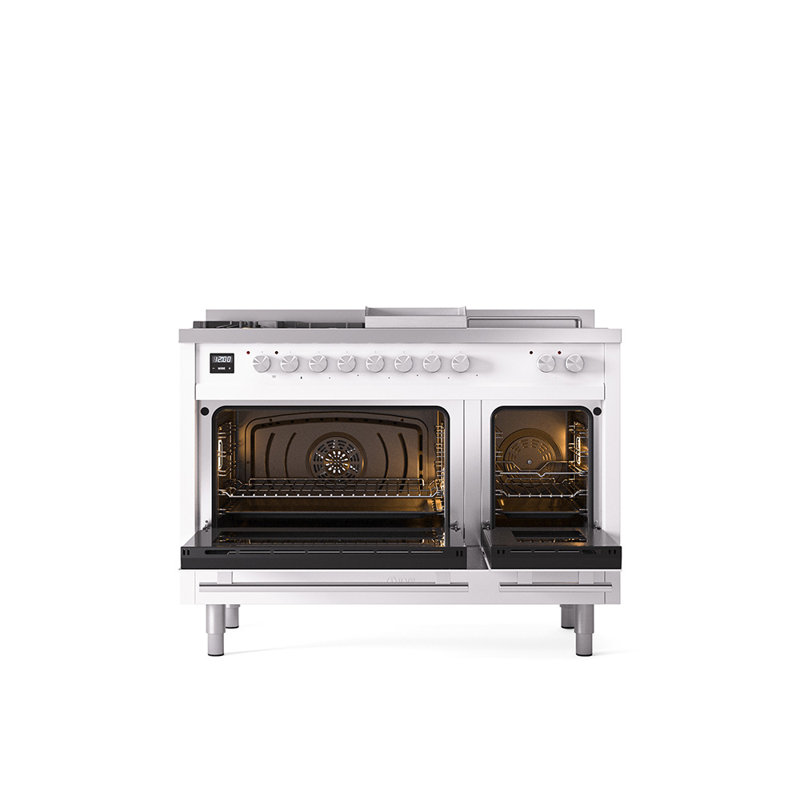 Ilve Professional Plus II 48 po à double brûleurs à 5 brûleurs, plaque chauffante et surface française, Gaz naturel