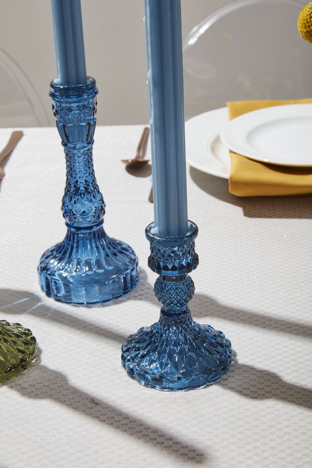 Eliana Glass Candlestick Holder, Blue