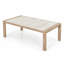 Table basse d'extérieur en aluminium avec finition grain de bois et plateau en céramique