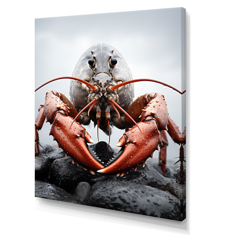«Caritina Coral Gray Animal Lobster», reproduction sur toile, H 32 po x l 16 po x P 1 po, Toile tendue