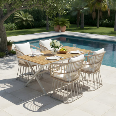 5-Piece Outdoor Patio Dining Set With 4 Wicker Chairs And Cushion