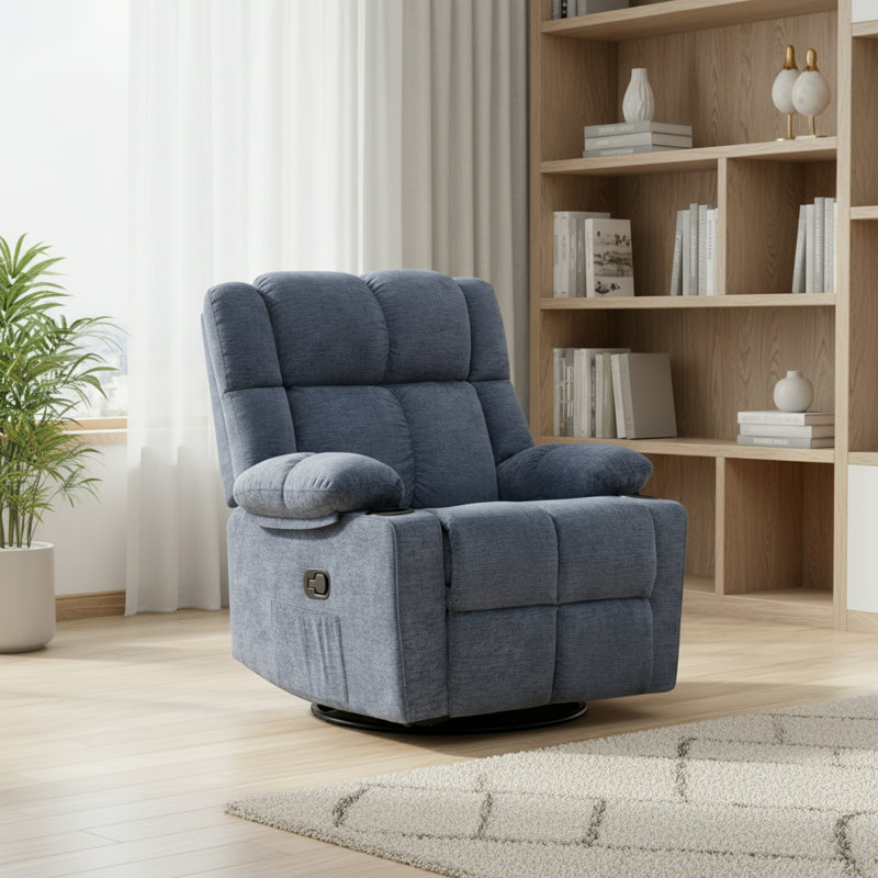 360° Swivel Rocker Manual Bryd, Rocking Chair With Cup Holder, Headrest Movement Bryd Chair For Adults, Glider Bryd,For Living Room,Nursery ,Bedroom