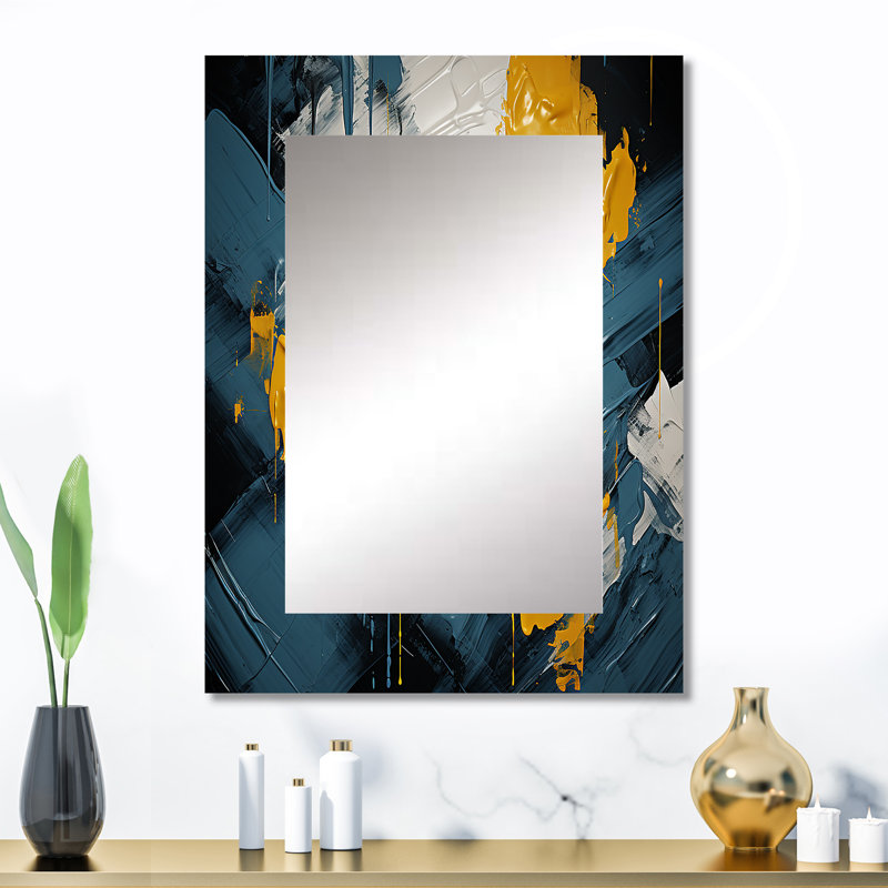 Dialogue With Hope Abstraction On Retro Blue III - Abstract Painting Large Wall Mirror, Blue Unique Mirror, Printed Metal Art