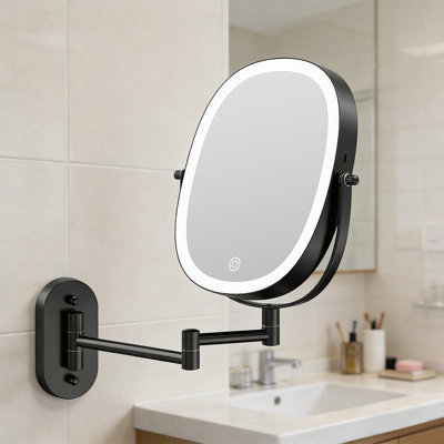 Darianny Modern Metal Oval LED Lighted Magnifying Wall Mounted Vanity Bathroom Makeup Mirror, Black 