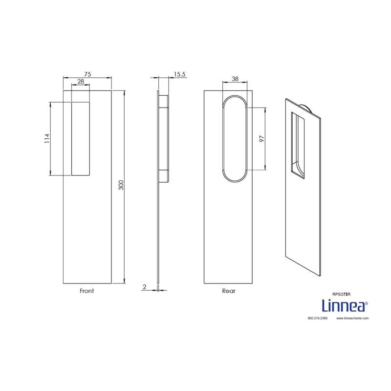 11.8" Rectangular Flush Pull Plate, Satin Stainless Steel