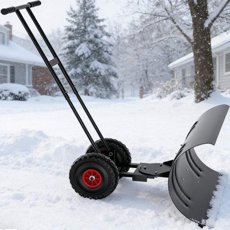 36” Snow Shovel for Driveway,Heavy Duty Wheeled Rolling Shovels 5 Position Angled Blade, Ergonomic Double-Rod Handle & Rubber Wheels for Efficient Snow Removal, Snow Plow for Doorway,Driveway and Sidewalks