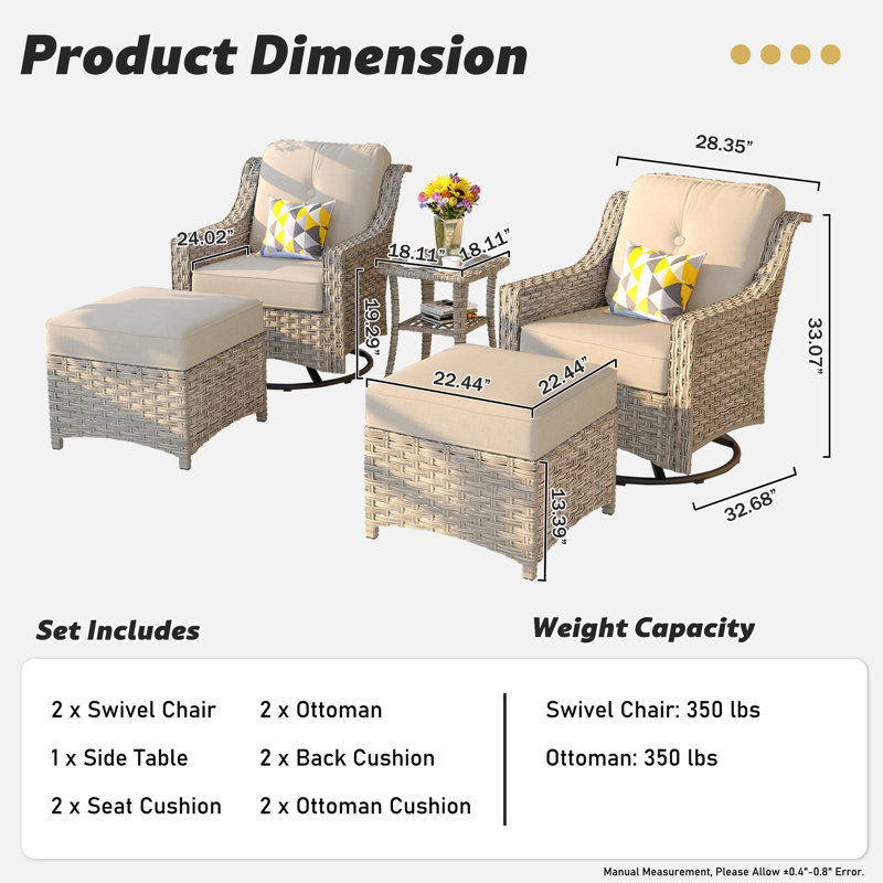 Daliya Wicker 4 - Person Patio Conversation Set with Cushions, Beige