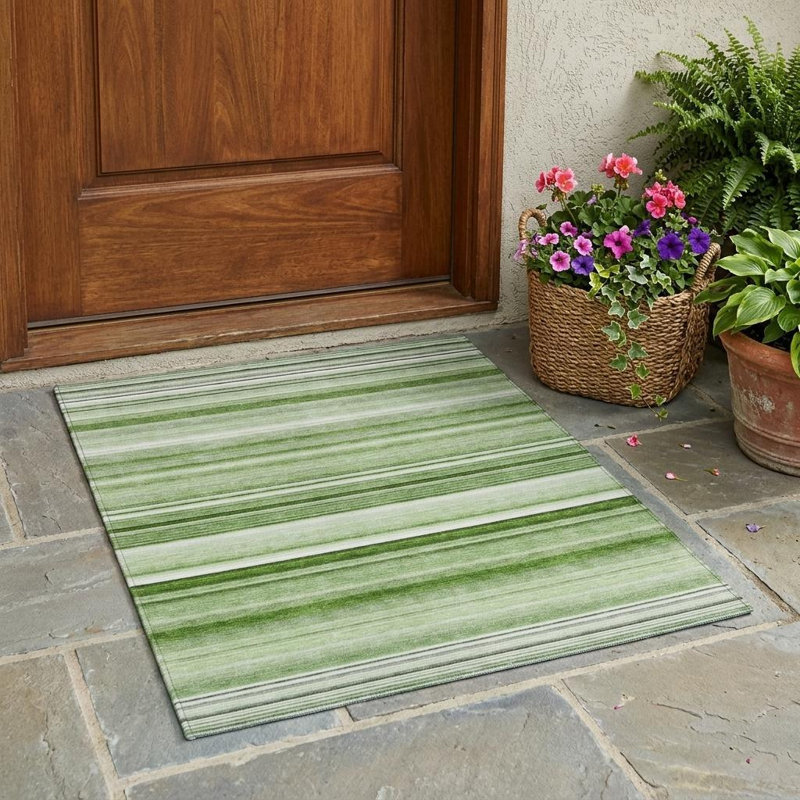 Tapis intérieur extérieur rayé lavable antidérapant 3 pi x 5 pi vert artichaut
