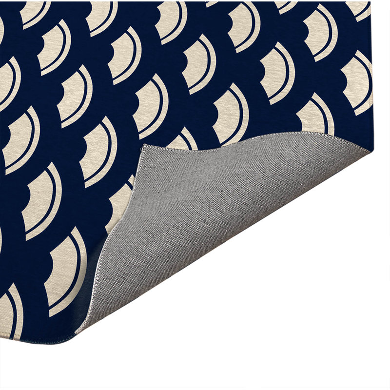 Tapis d'entrée intérieur ultra mince, léger et antidérapant à motif de vagues de l'océan japonais, Bleu marin, 36" W x 60" L