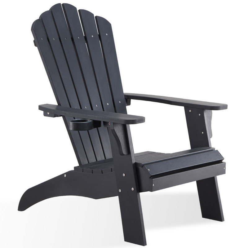 Adirondack Chair, Outdoor Oversized 350Lbs Patio Chair with Cup Holder, All-Season Weatherproof and Fade-Resistant Outdoors Seating,Black