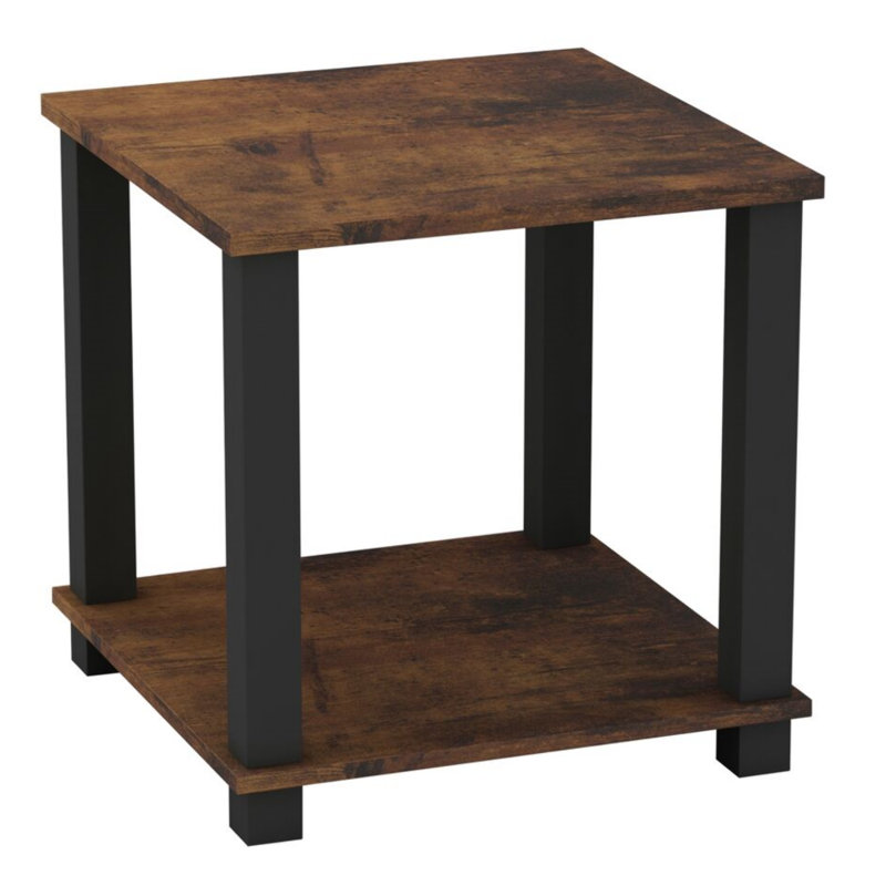 Shavar 39.5cm W Solid Wood Bedside Table, Black/Rustic Brown