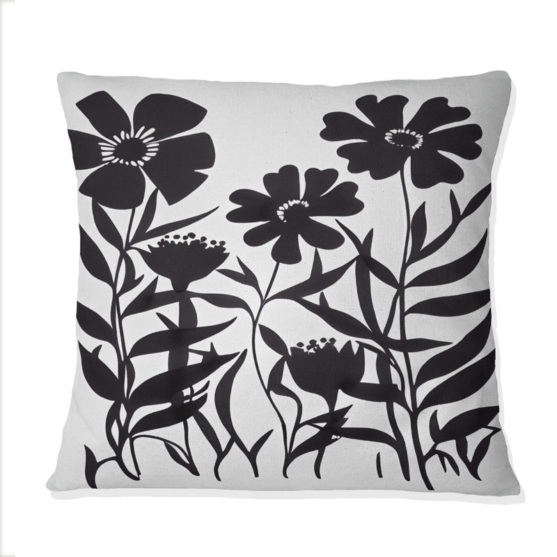 Coussin décoratif à imprimé floral noir et blanc III