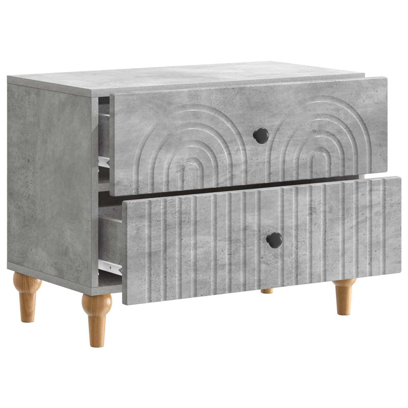 62cm W Manufactured Wood Bedside Table, Concrete Grey