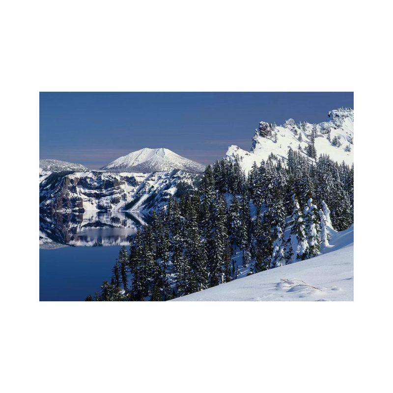Oregon, Crater Lake National Park. Winter Snow Accumulates At Crater Lake by John Barger - Wrapped Canvas Print