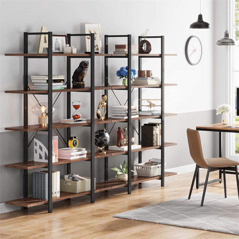 Vintage Industrial Rustic Bookshelf With 5 Spacious Tiers, Ideal For Home And Office Organization And Display