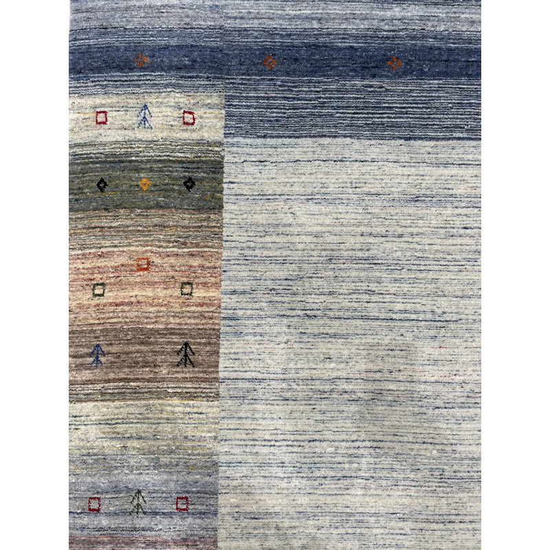 8x10 Gray Hand-Knotted Wool Framed Horizon Lines Modernist Contemporary Carpet Rug