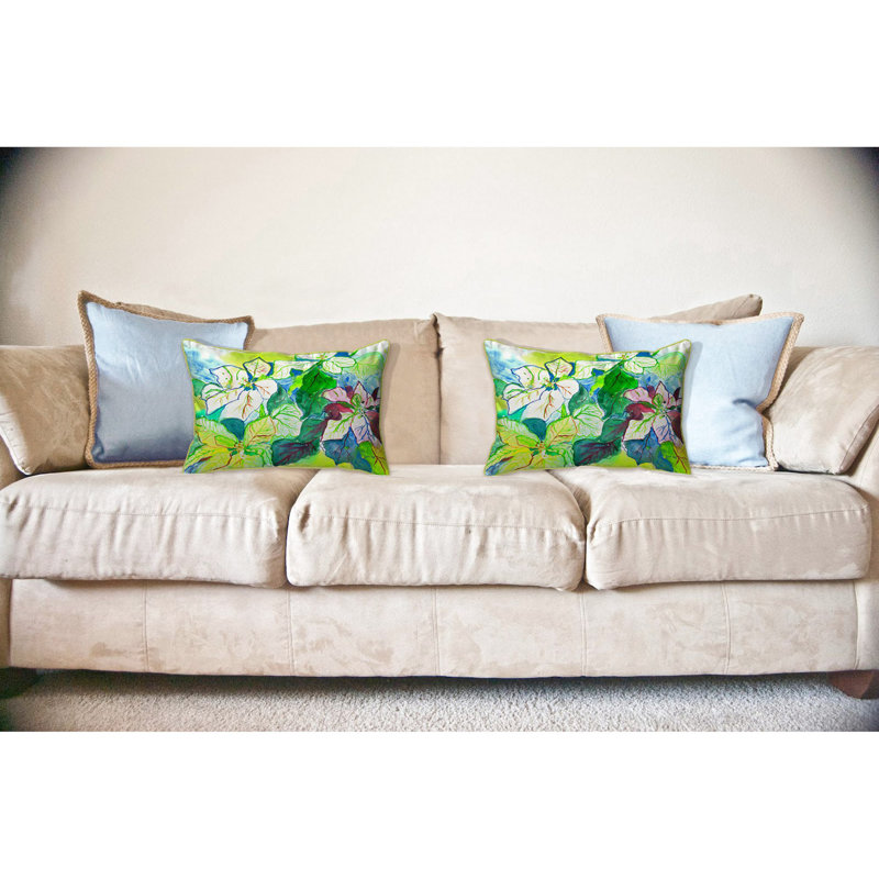 White Poinsettia Green Leaf Indoor/Outdoor Pillow 16x20