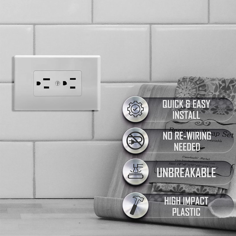 Single-Gang Wallplate Non-Metallic Decorator Cover One Grounded Duplex, White Smooth(Pack Of 5)