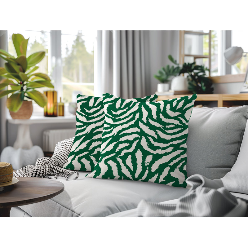 Oreiller réversible intérieur / extérieur à imprimé zébré Tory, 16x16, Green